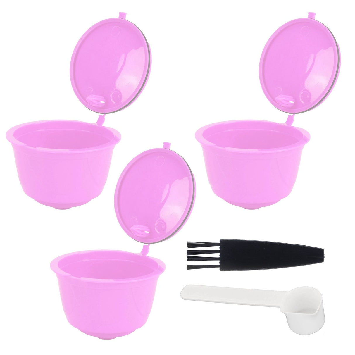 Reusable Capsules Set Refillable Coffee Filter Cup Pod for DOLCE GUSTO Coffee Machine(Purple 3 Capsules1 Spoon 1 Brush)