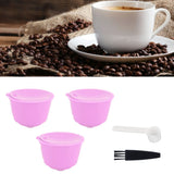 Reusable Capsules Set Refillable Coffee Filter Cup Pod for DOLCE GUSTO Coffee Machine(Purple 3 Capsules1 Spoon 1 Brush)