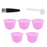Reusable Capsules Set Refillable Coffee Filter Cup Pod for DOLCE GUSTO Coffee Machine(Purple 5 Capsules1 Spoon 1 Brush)