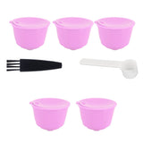 Reusable Capsules Set Refillable Coffee Filter Cup Pod for DOLCE GUSTO Coffee Machine(Purple 5 Capsules1 Spoon 1 Brush)