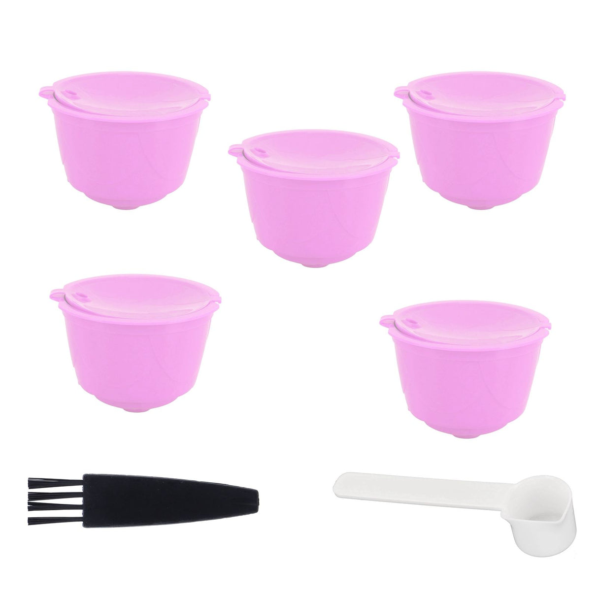 Reusable Capsules Set Refillable Coffee Filter Cup Pod for DOLCE GUSTO Coffee Machine(Purple 5 Capsules1 Spoon 1 Brush)