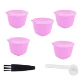 Reusable Capsules Set Refillable Coffee Filter Cup Pod for DOLCE GUSTO Coffee Machine(Purple 5 Capsules1 Spoon 1 Brush)