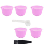 Reusable Capsules Set Refillable Coffee Filter Cup Pod for DOLCE GUSTO Coffee Machine(Purple 5 Capsules1 Spoon 1 Brush) - Close-Up Angle