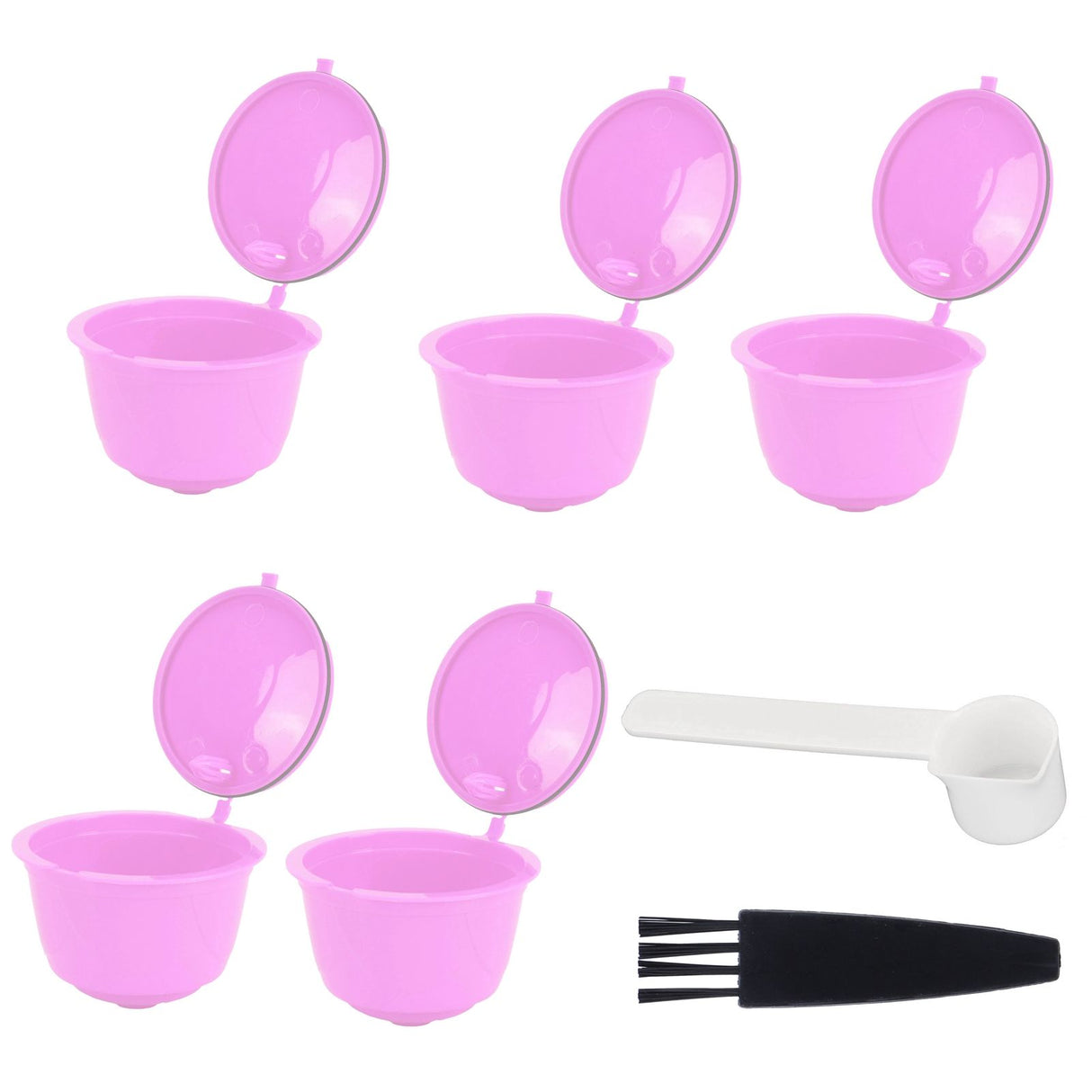 Reusable Capsules Set Refillable Coffee Filter Cup Pod for DOLCE GUSTO Coffee Machine(Purple 5 Capsules1 Spoon 1 Brush)