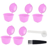 Reusable Capsules Set Refillable Coffee Filter Cup Pod for DOLCE GUSTO Coffee Machine(Purple 5 Capsules1 Spoon 1 Brush) - Extra Image