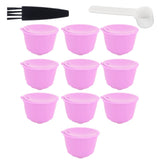 Reusable Capsules Set Refillable Coffee Filter Cup Pod for DOLCE GUSTO Coffee Machine(Purple 10 Capsules1 Spoon 1 Brush)