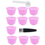 Reusable Capsules Set Refillable Coffee Filter Cup Pod for DOLCE GUSTO Coffee Machine(Purple 10 Capsules1 Spoon 1 Brush)