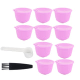 Reusable Capsules Set Refillable Coffee Filter Cup Pod for DOLCE GUSTO Coffee Machine(Purple 10 Capsules1 Spoon 1 Brush)