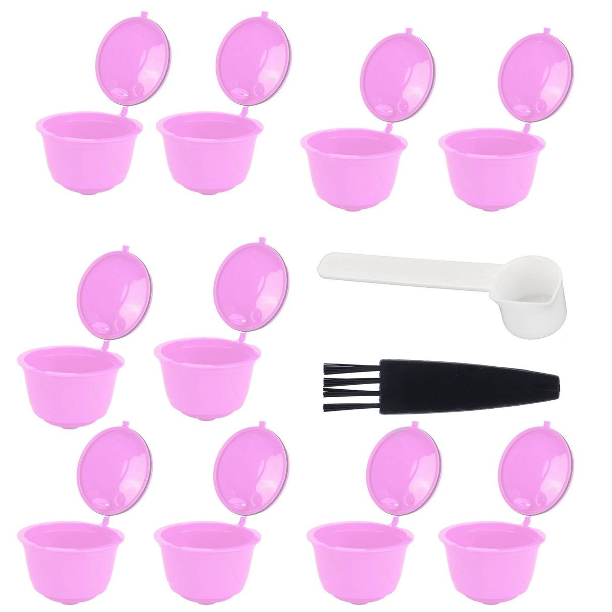 Reusable Capsules Set Refillable Coffee Filter Cup Pod for DOLCE GUSTO Coffee Machine(Purple 10 Capsules1 Spoon 1 Brush)