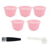 Coffee Capsules Reusable Refillable Coffee Filter Cup Kit Accessory for DOLCE GUSTO(Pink 5 Capsules1 Spoon 1 Brush) - Front View
