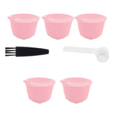 Coffee Capsules Reusable Refillable Coffee Filter Cup Kit Accessory for DOLCE GUSTO(Pink 5 Capsules1 Spoon 1 Brush) - Side View