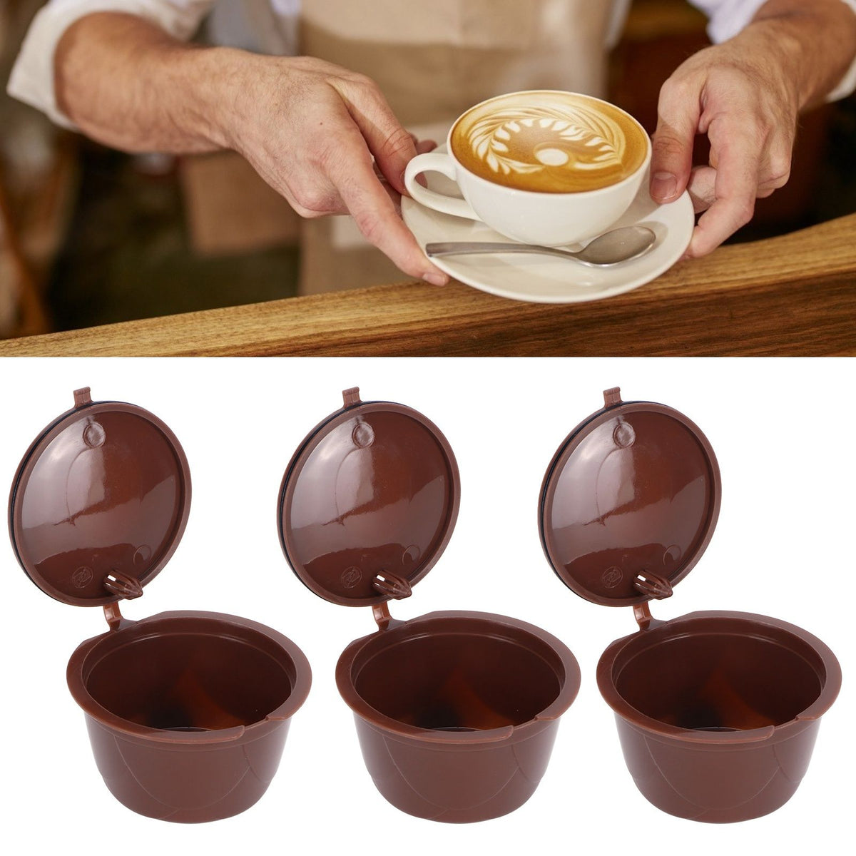 Coffee Capsules Reusable Refillable Coffee Cup Filter Kit Fit for DOLCE GUSTO Machine(Coffee 3 Capsules1 Spoon 1 Brush)