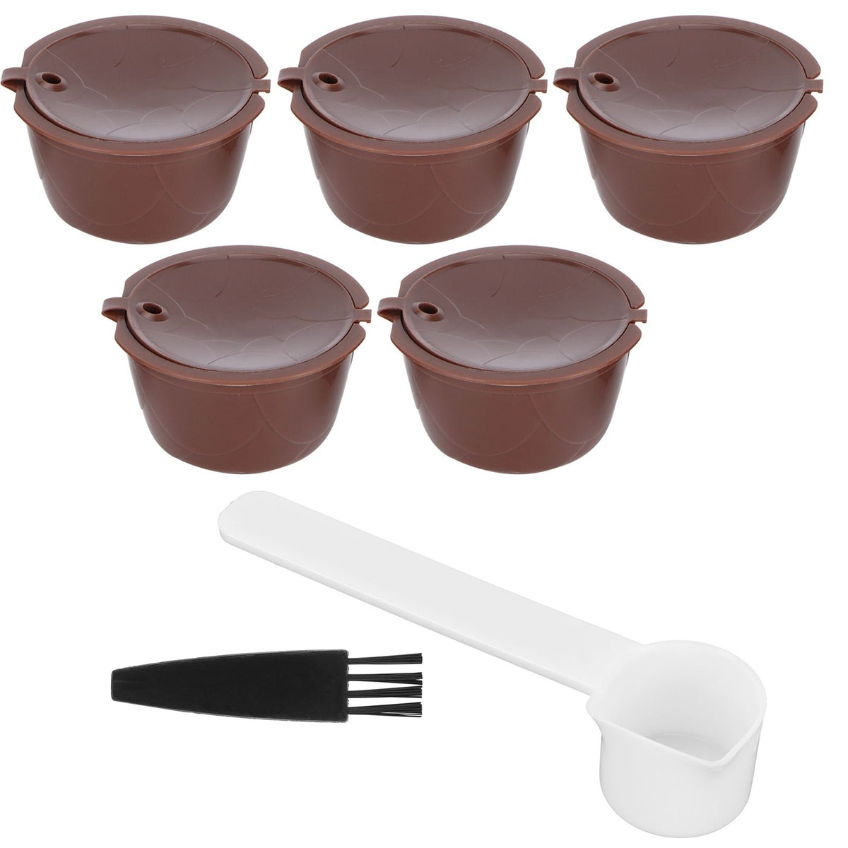 Coffee Capsules Reusable Refillable Coffee Cup Filter Kit Fit for DOLCE GUSTO Machine(Coffee 5 Capsules1 Spoon 1 Brush)