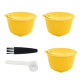 Coffee Machine Capsule Kit Reusable Coffee Filter Cup Accessories Fit for DOLCE GUSTO(Yellow 3 Capsules1 Spoon 1 Brush) - Front View