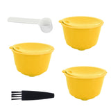 Coffee Machine Capsule Kit Reusable Coffee Filter Cup Accessories Fit for DOLCE GUSTO(Yellow 3 Capsules1 Spoon 1 Brush) - Top-Down View