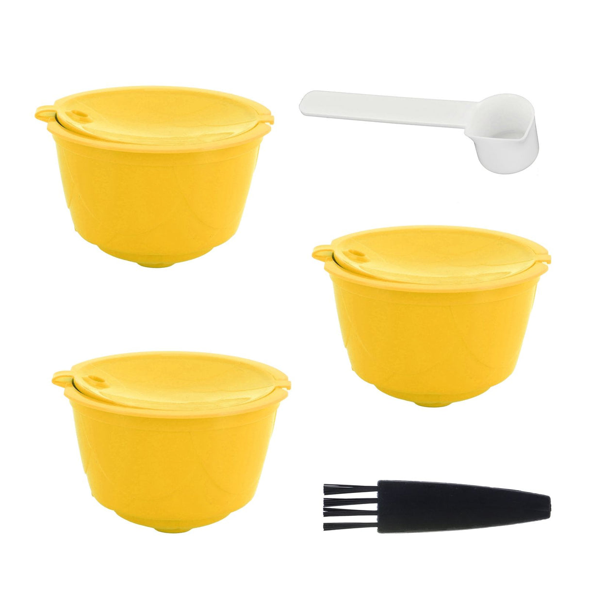 Coffee Machine Capsule Kit Reusable Coffee Filter Cup Accessories Fit for DOLCE GUSTO(Yellow 3 Capsules1 Spoon 1 Brush)