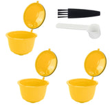 Coffee Machine Capsule Kit Reusable Coffee Filter Cup Accessories Fit for DOLCE GUSTO(Yellow 3 Capsules1 Spoon 1 Brush) - Extra Image