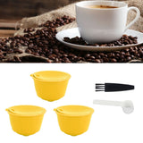 Coffee Machine Capsule Kit Reusable Coffee Filter Cup Accessories Fit for DOLCE GUSTO(Yellow 3 Capsules1 Spoon 1 Brush)