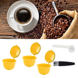 Coffee Machine Capsule Kit Reusable Coffee Filter Cup Accessories Fit for DOLCE GUSTO(Yellow 3 Capsules1 Spoon 1 Brush) - Extra Image