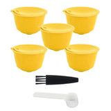 Coffee Machine Capsule Kit Reusable Coffee Filter Cup Accessories Fit for DOLCE GUSTO(Yellow 5 Capsules1 Spoon 1 Brush) - Side View