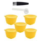 Coffee Machine Capsule Kit Reusable Coffee Filter Cup Accessories Fit for DOLCE GUSTO(Yellow 5 Capsules1 Spoon 1 Brush) - Top-Down View