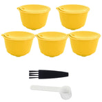 Coffee Machine Capsule Kit Reusable Coffee Filter Cup Accessories Fit for DOLCE GUSTO(Yellow 5 Capsules1 Spoon 1 Brush)