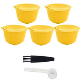 Coffee Machine Capsule Kit Reusable Coffee Filter Cup Accessories Fit for DOLCE GUSTO(Yellow 5 Capsules1 Spoon 1 Brush) - Rear View