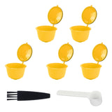 Coffee Machine Capsule Kit Reusable Coffee Filter Cup Accessories Fit for DOLCE GUSTO(Yellow 5 Capsules1 Spoon 1 Brush) - Extra Image