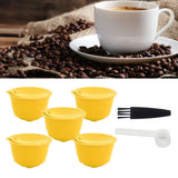 Coffee Machine Capsule Kit Reusable Coffee Filter Cup Accessories Fit for DOLCE GUSTO(Yellow 5 Capsules1 Spoon 1 Brush) - Extra Image