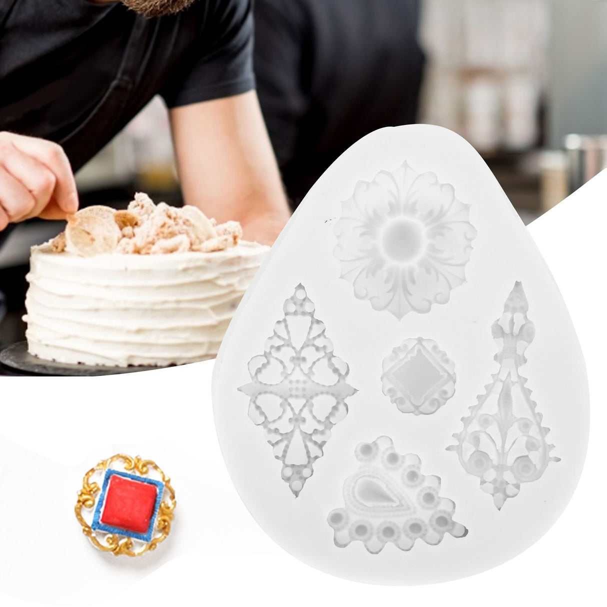 Retro Diamonds Pattern Fondant Mold Silicone Mold DIY Baking Cake Decorating Tool50‑611‑B Gray