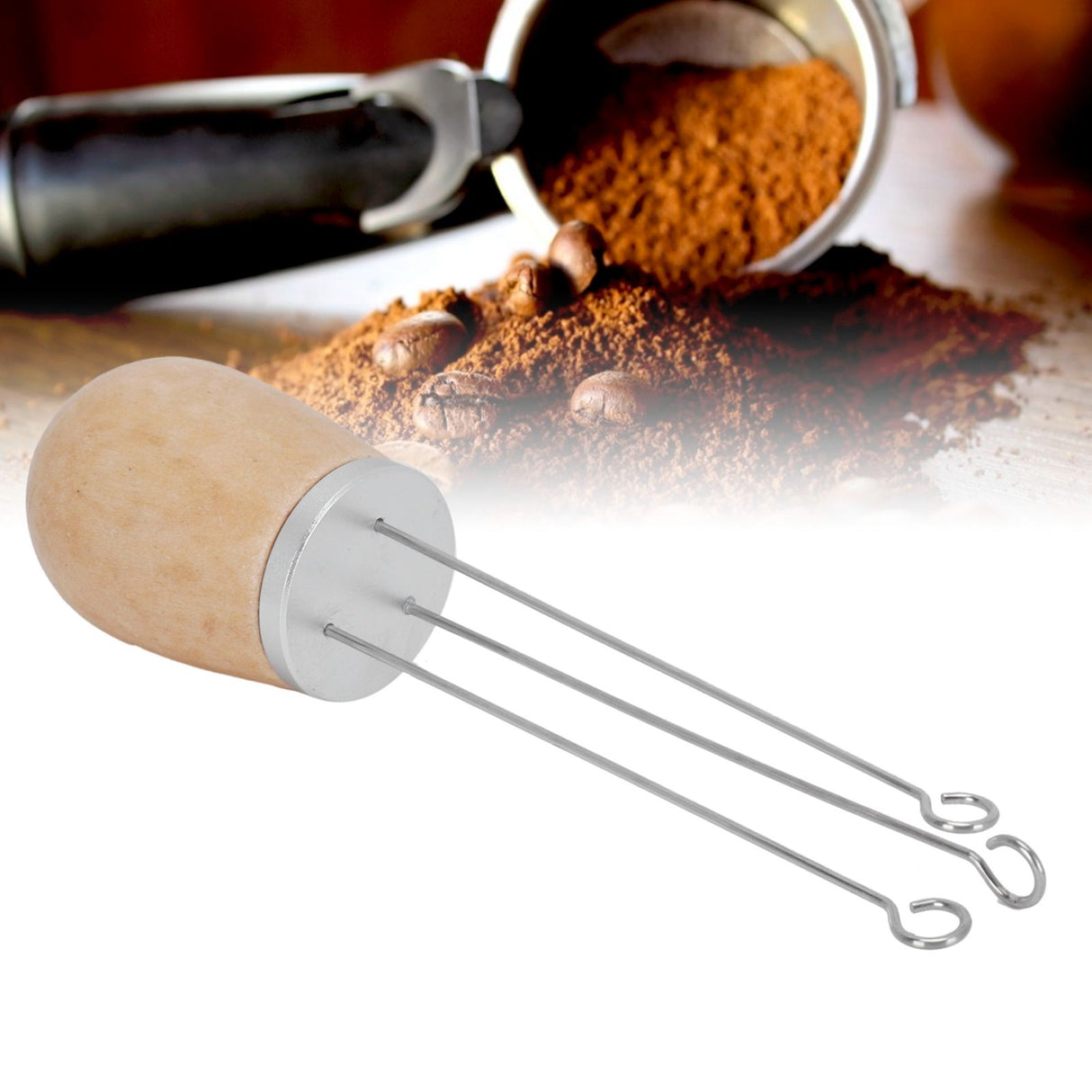 Needle Type Coffee Wooden Powder Dispenser Coffee Stirrer with Handle for Stiring CoffeeSilver