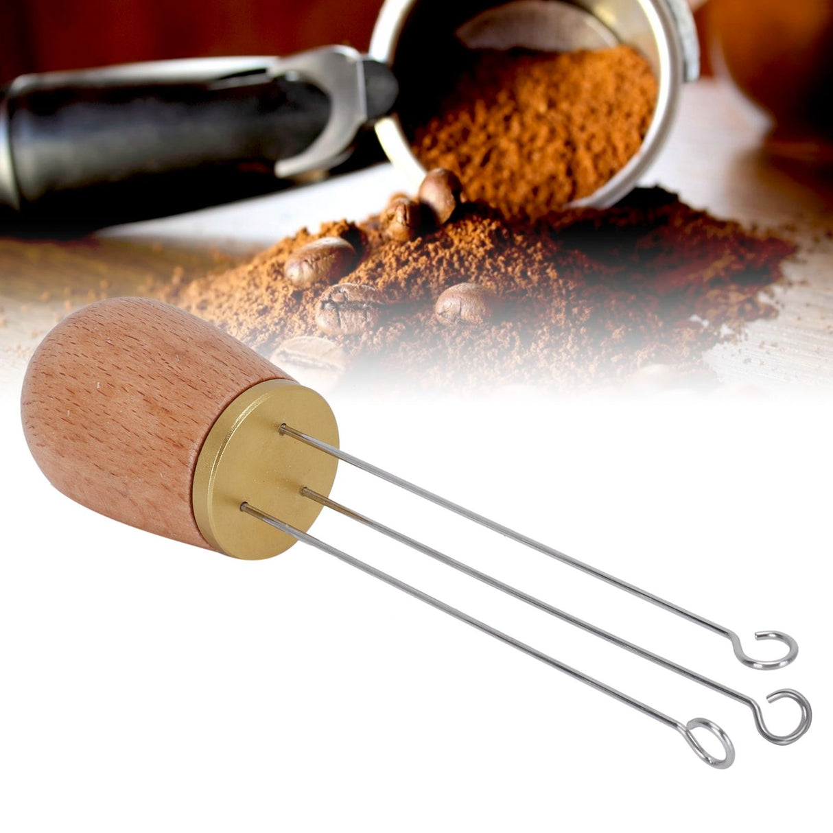 Needle Type Coffee Wooden Powder Dispenser Coffee Stirrer with Handle for Stiring CoffeeGolden