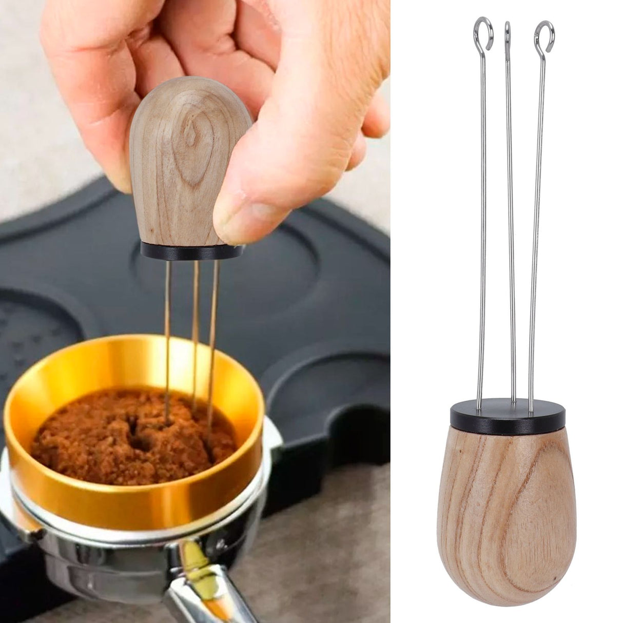 Needle Type Coffee Wooden Powder Dispenser Coffee Stirrer with Handle for Stiring CoffeeBlack