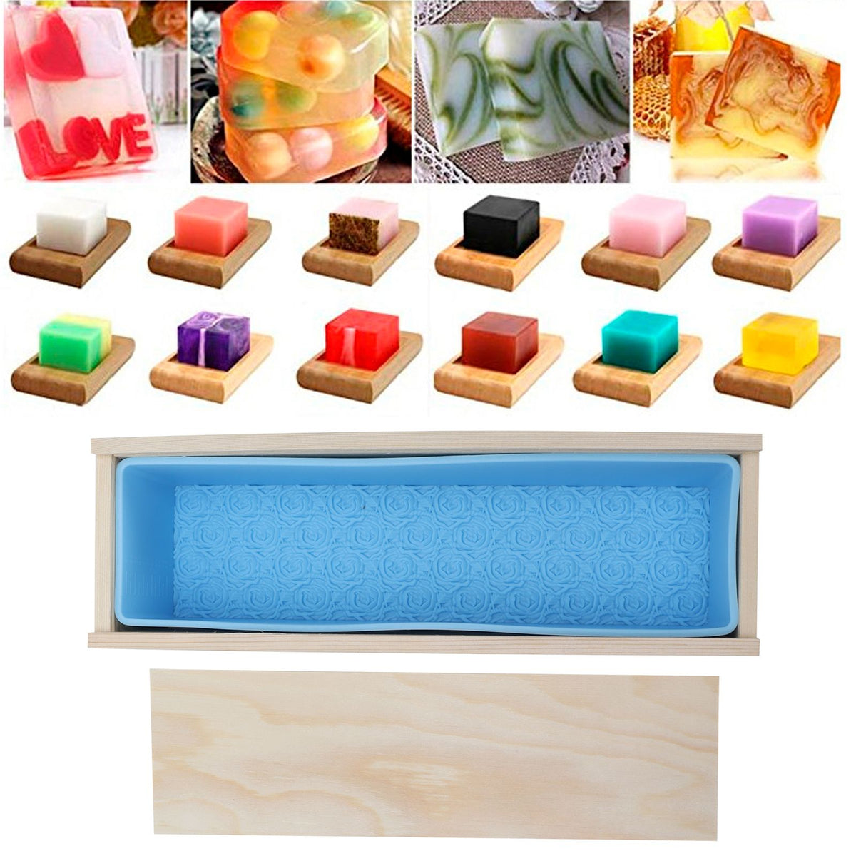 1200ml Silicone Rose Soap Mold Double Open DIY Hand-Made Soap Making Supplies Sky Blue