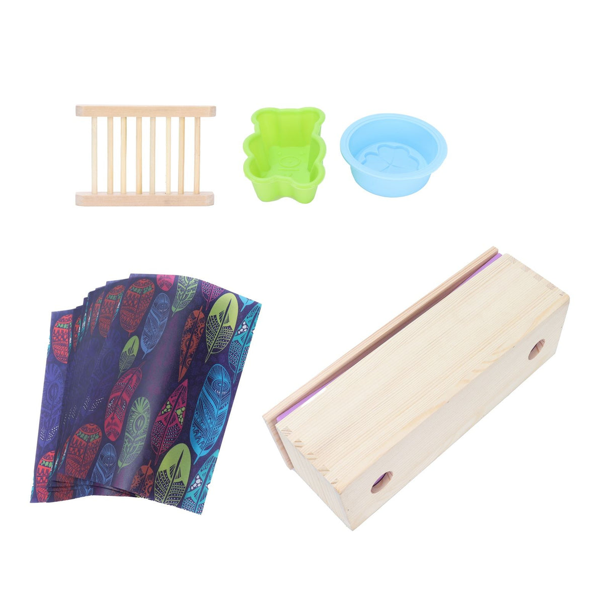 DIY Silicone Soap Mold Set with Wood Box Soap Rack Wrapping Paper Baking SuppliesPurple