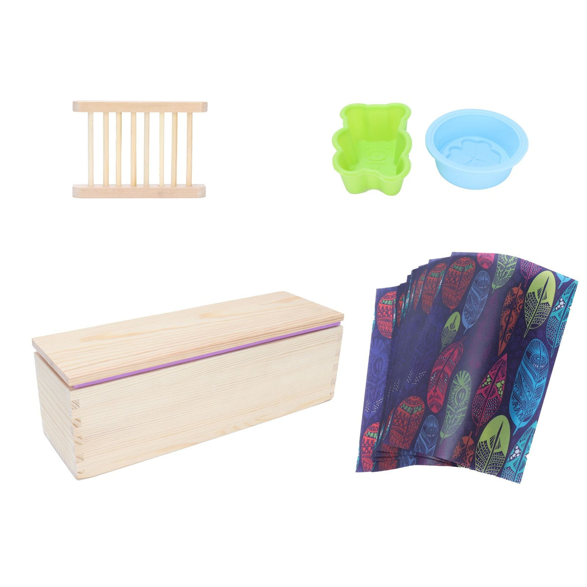 DIY Silicone Soap Mold Set with Wood Box Soap Rack Wrapping Paper Baking SuppliesPurple