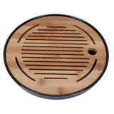 Bamboo Round Tea Tray Teapot Mat Serving Tray Drainage Water Storage Tea Set Home Supplies10in