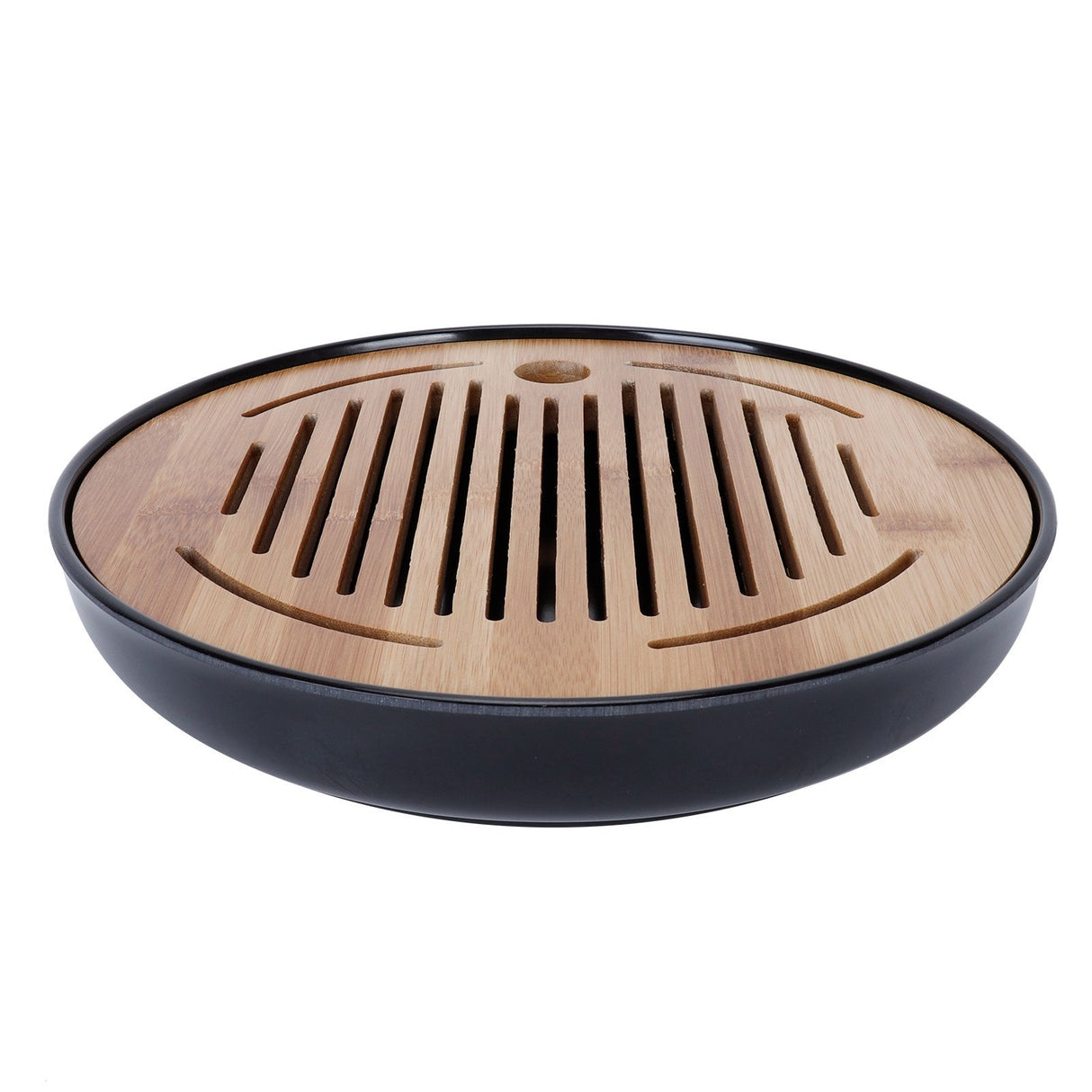 Bamboo Round Tea Tray Teapot Mat Serving Tray Drainage Water Storage Tea Set Home Supplies10in