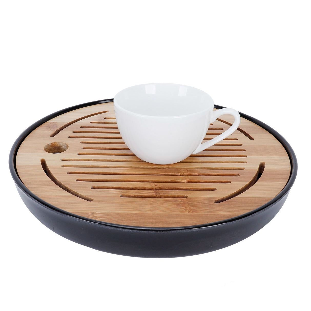 Bamboo Round Tea Tray Teapot Mat Serving Tray Drainage Water Storage Tea Set Home Supplies10in