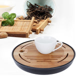 Bamboo Round Tea Tray Teapot Mat Serving Tray Drainage Water Storage Tea Set Home Supplies10in