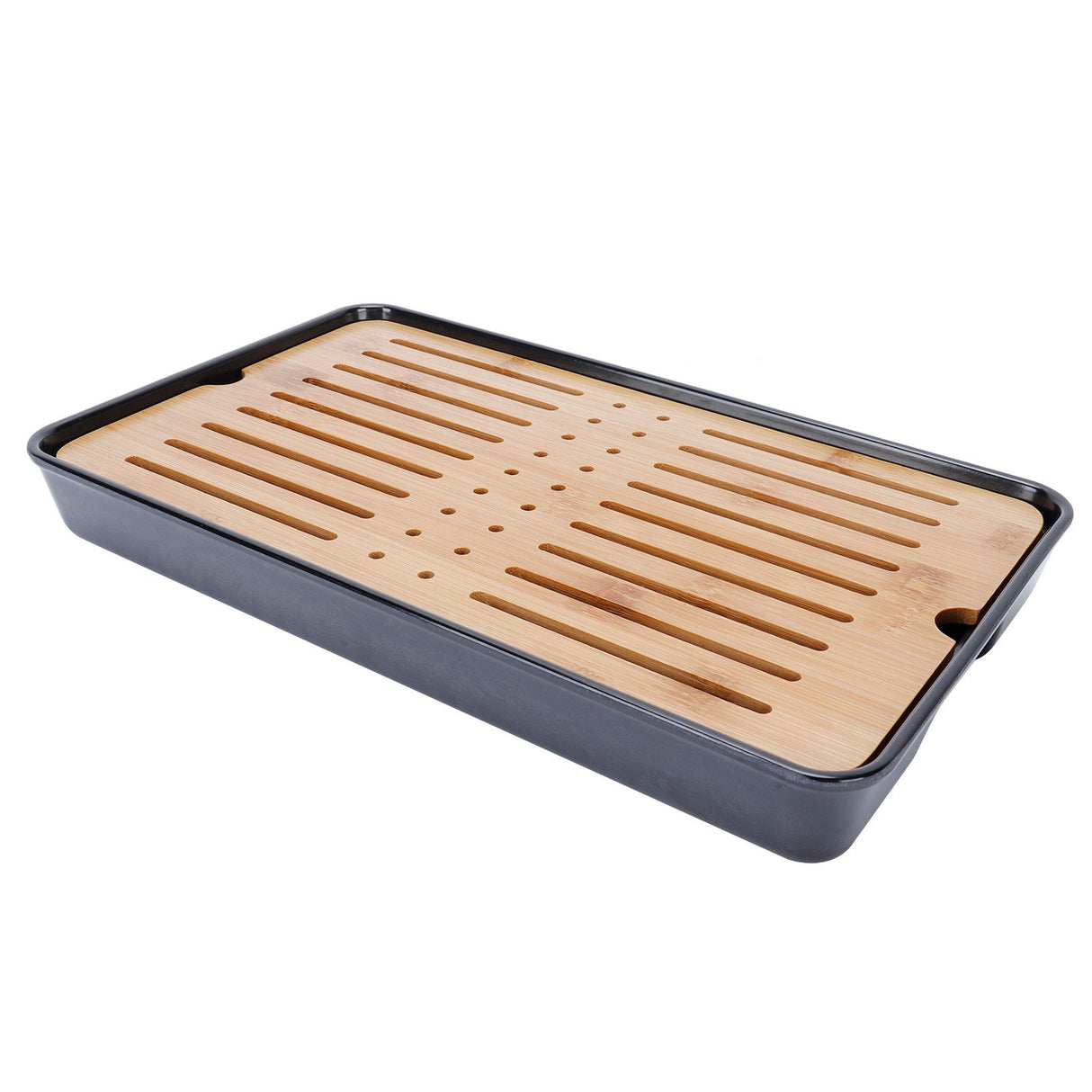 Rectangle Bamboo Tea Tray Teapot Mat Serving Tray Draining Board Tea Set Home Kitchen Use13in 1100ml