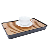 Rectangle Bamboo Tea Tray Teapot Mat Serving Tray Draining Board Tea Set Home Kitchen Use13in 1100ml