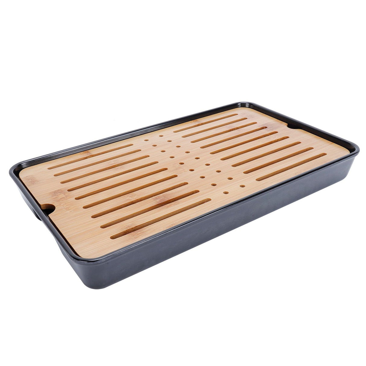 Rectangle Bamboo Tea Tray Teapot Mat Serving Tray Draining Board Tea Set Home Kitchen Use13in 1100ml