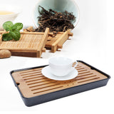 Rectangle Bamboo Tea Tray Teapot Mat Serving Tray Draining Board Tea Set Home Kitchen Use13in 1100ml - Extra Image