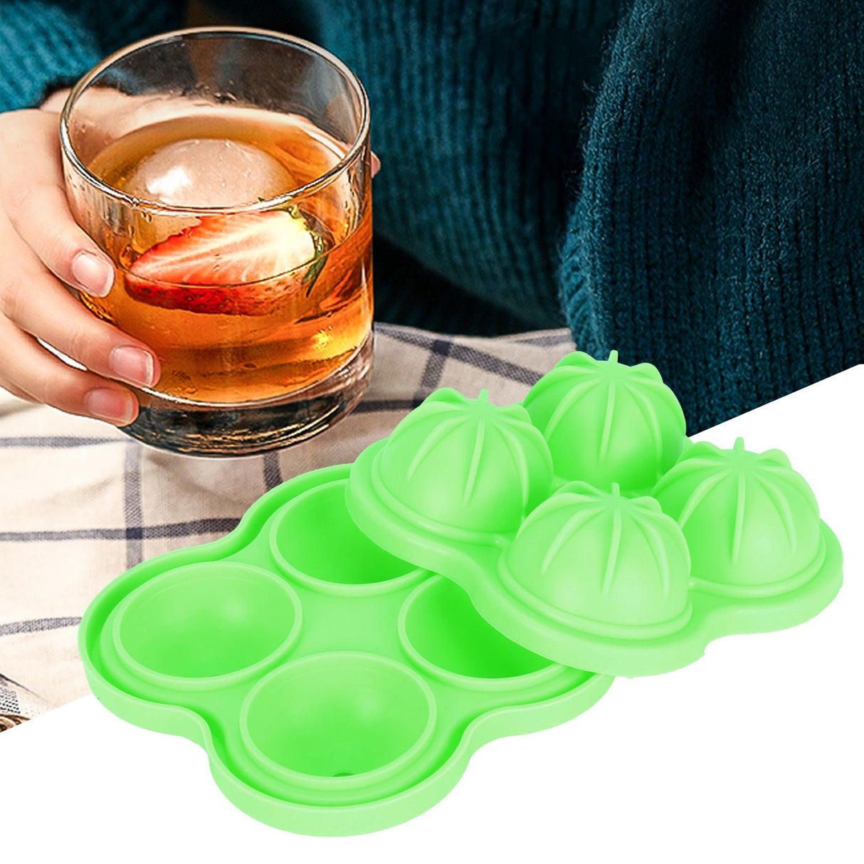 4 Hole Ice Cubes Mold Silicone Ice Ball Maker Mould Tray for Home Kitchen SuppliesGreen
