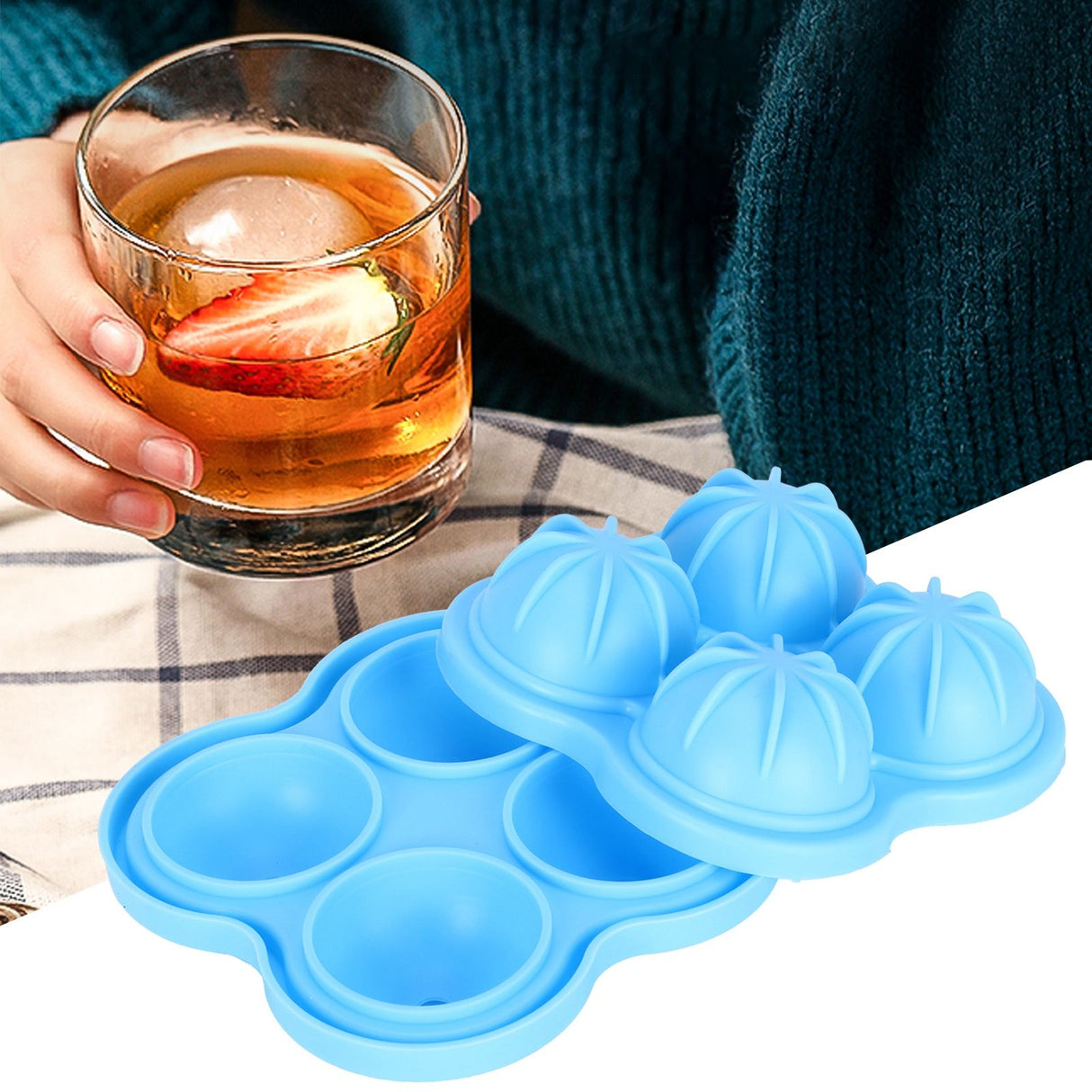 4 Hole Ice Cubes Mold Silicone Ice Ball Maker Mould Tray for Home Kitchen SuppliesSky Blue