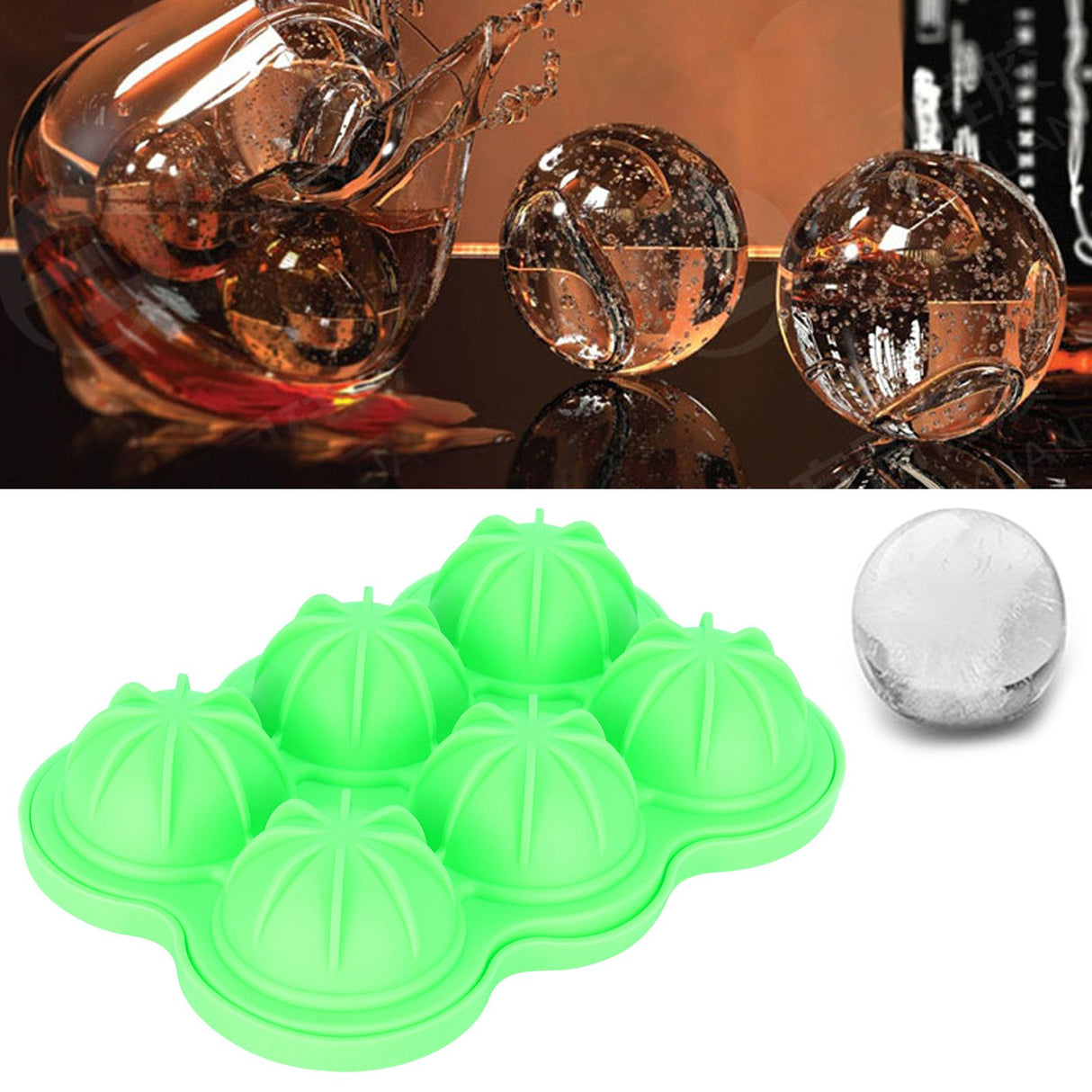 6-Grid Ice Ball Maker Reusable Silicone Ice Ball Mold Tray for Home Kitchen Bar UseGreen