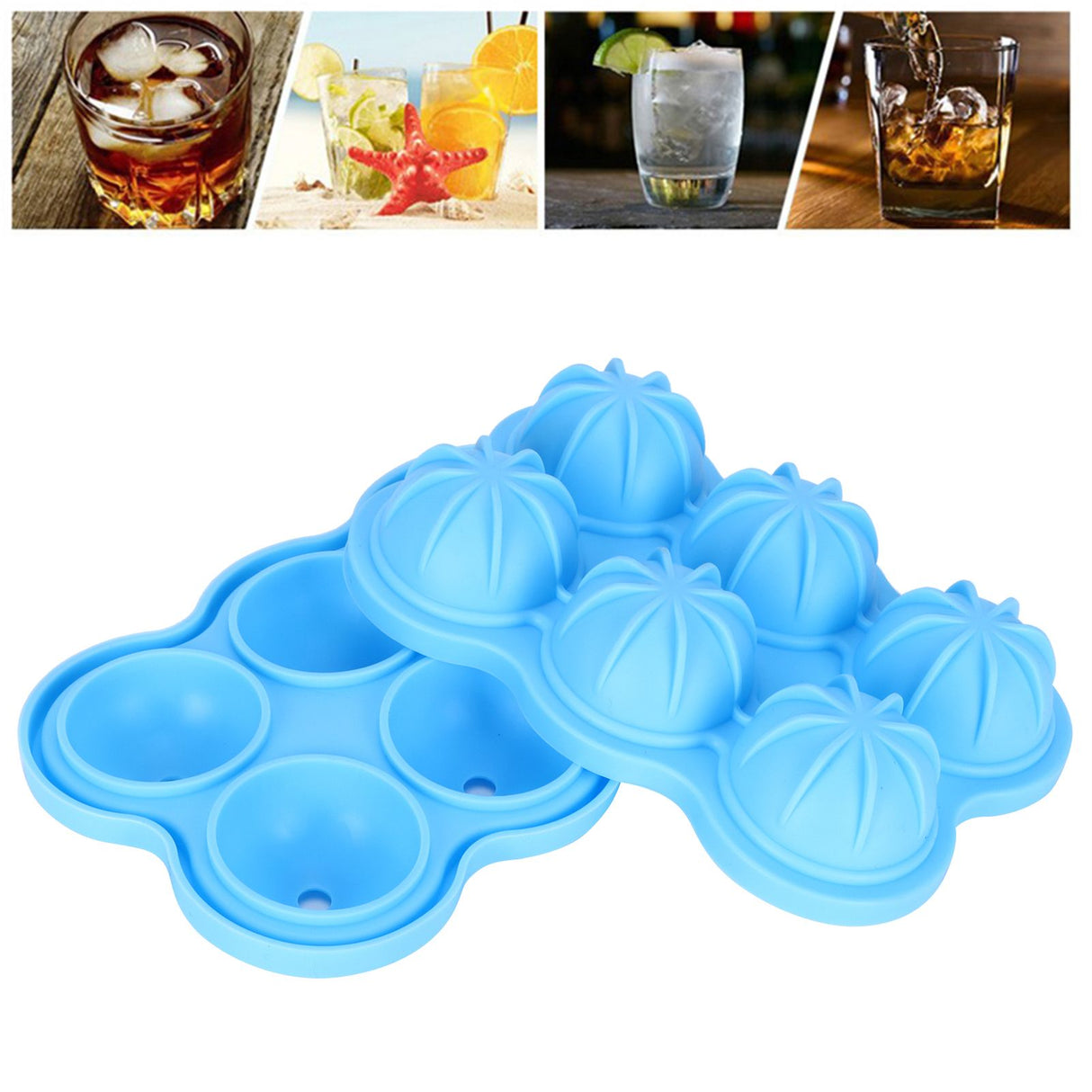 6-Grid Ice Ball Maker Reusable Silicone Ice Ball Mold Tray for Home Kitchen Bar UseSky Blue