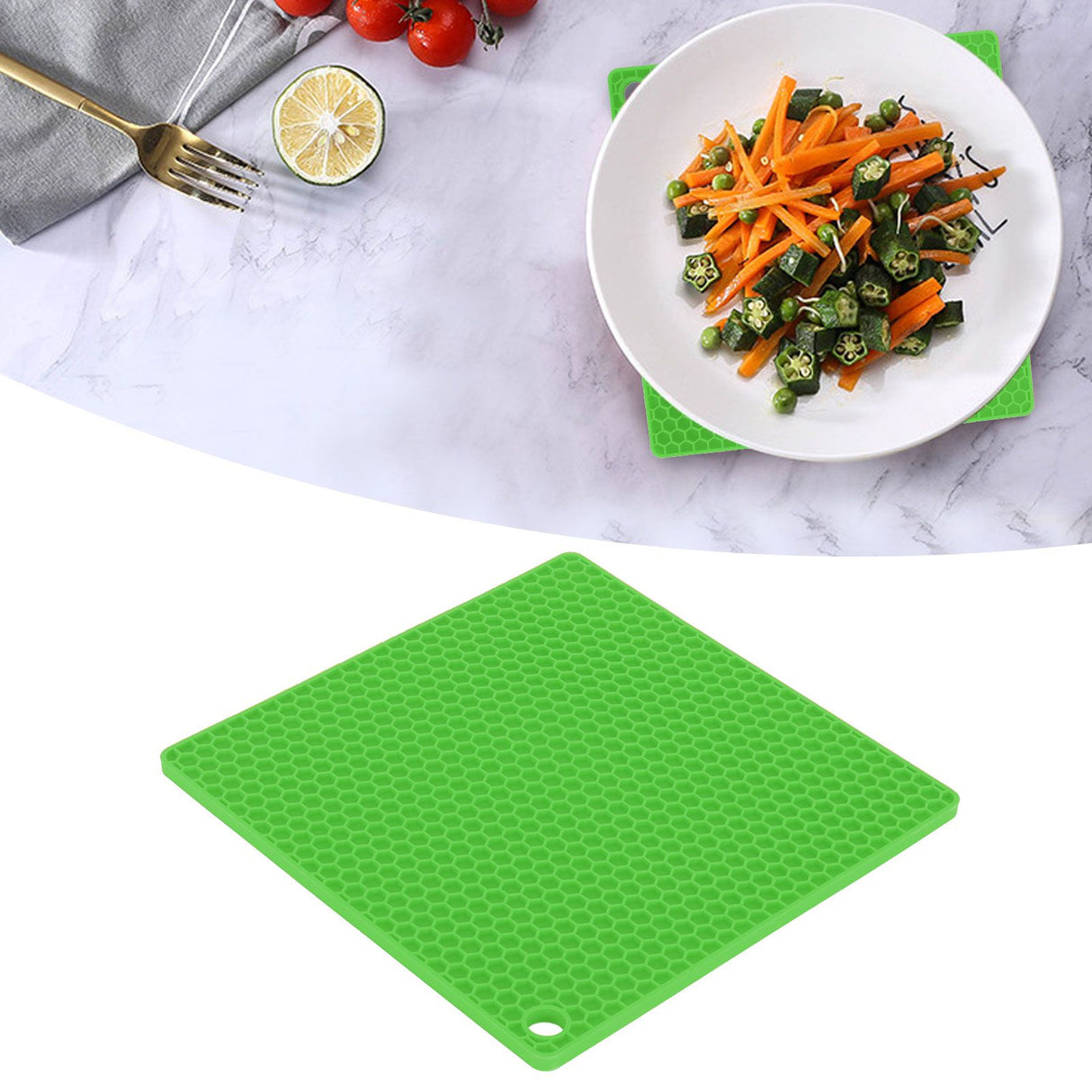 Insulation Pad Food Grade Silicone Pad AntiScalding Thickened Microwave Oven Mat for Kitchen Use(Green )