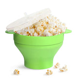 Popcorn Bucket Folding Silicone DIY Popcorn Maker Bowl with Lid Kitchen Accessory(With HandleGreen ) - Extra Image